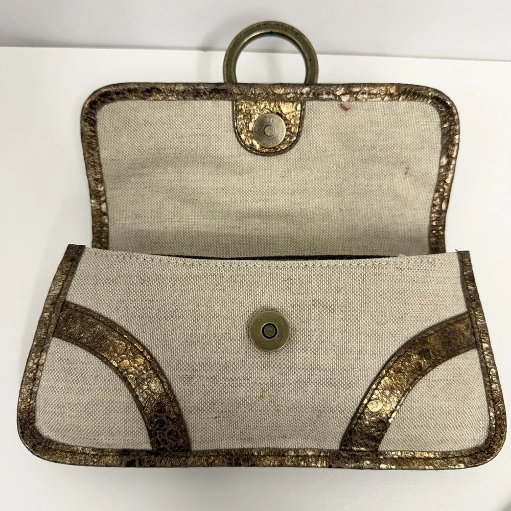 Isabella Fiore Clutch Bag Purse City Lights Clara Bronze Flax Leather & Linen